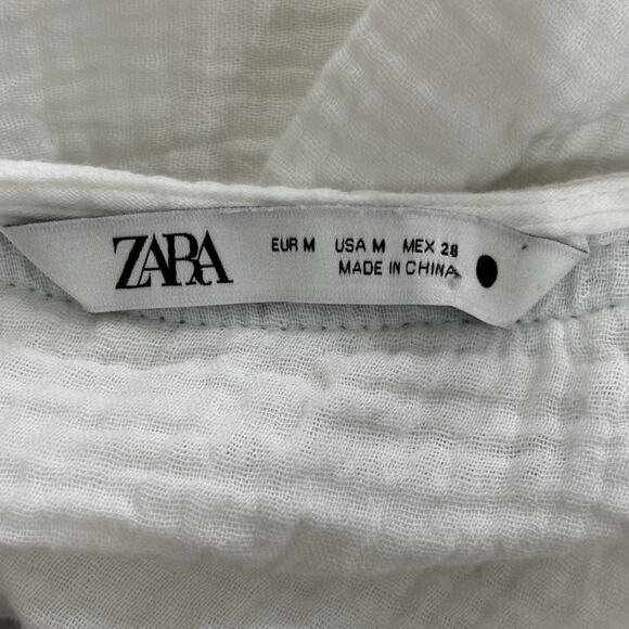 Zara Size M White Green Embroidered Cotton Gauze Mini Dress Boho Swim Cover $129 - Picture 4 of 6